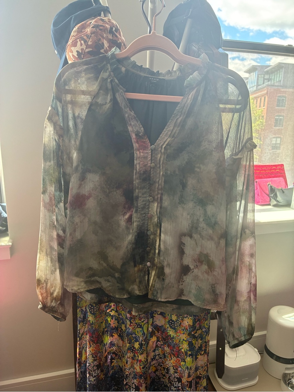 Have Sheer Watercolor Blouse in Olive Multi